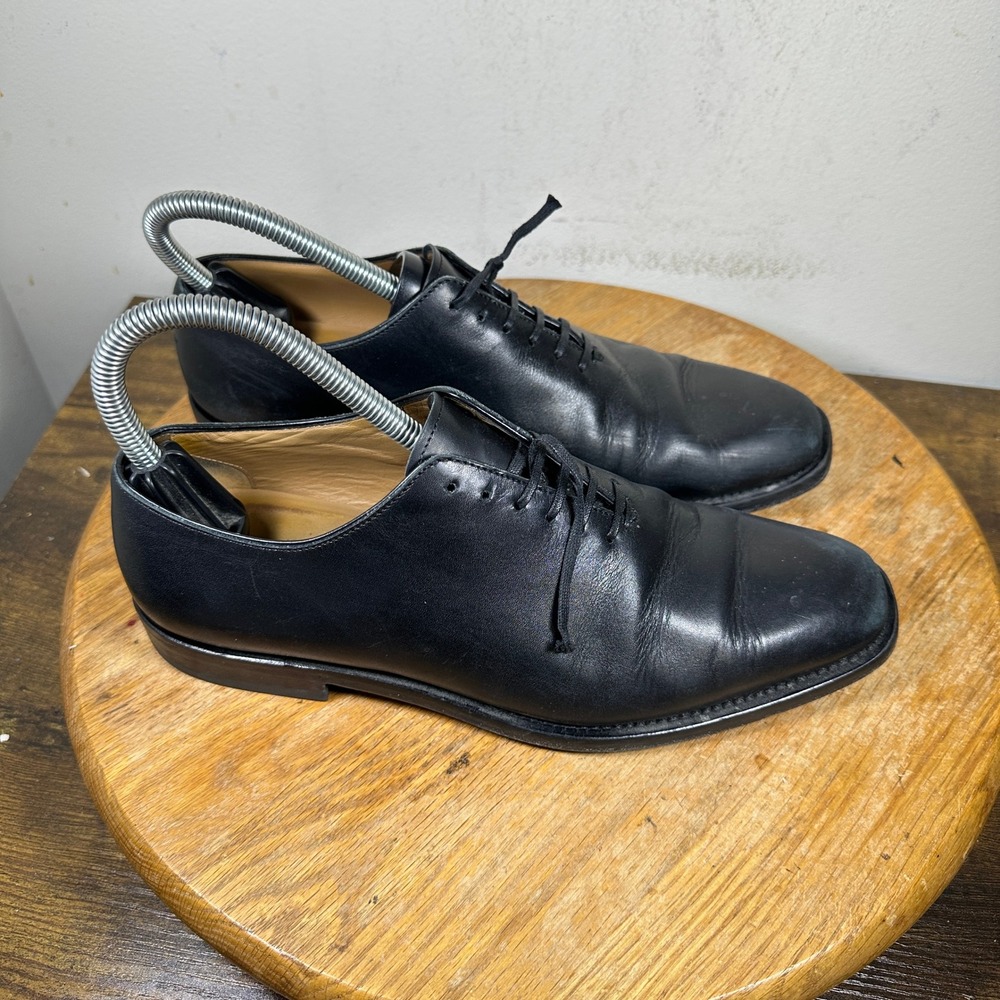 Salvatore Ferragamo Black Leather Oxford Dress Shoes Mens 7.5 C Made in Italy